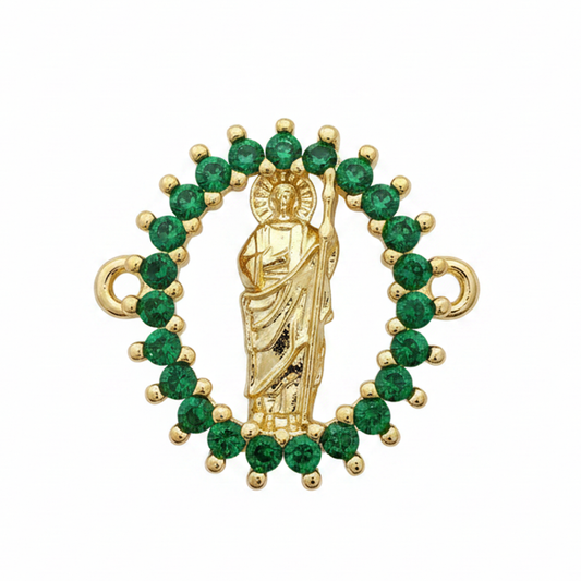 Dije San Judas Tadeo Piedra Verde Dorado Rodinado