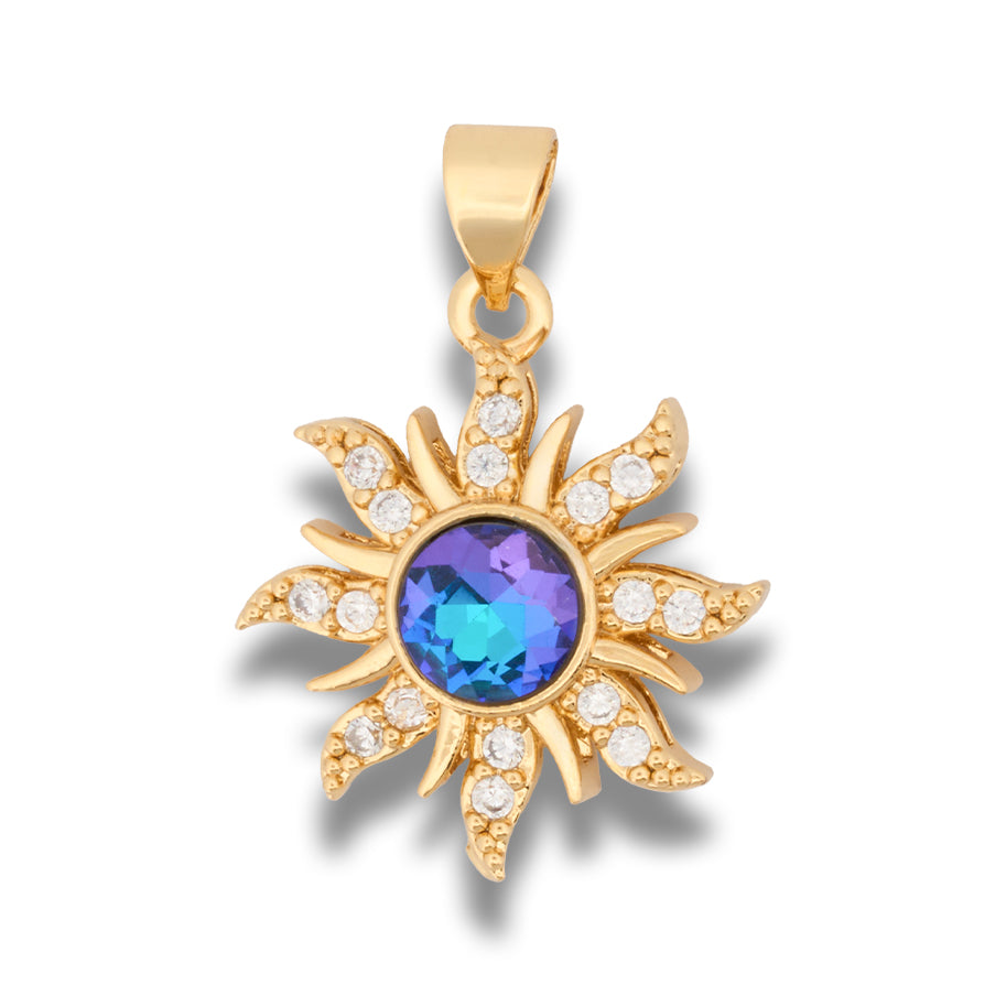 Dije Sol Rapunzel Piedra Azul Dorado Rodinado