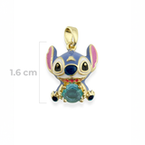 Dije Stitch Circón Azul Dorado Rodinado