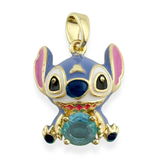 Dije Stitch Circón Azul Dorado Rodinado