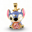 Dije Stitch Corazón Circón Piedra Rosado Dorado Rodinado