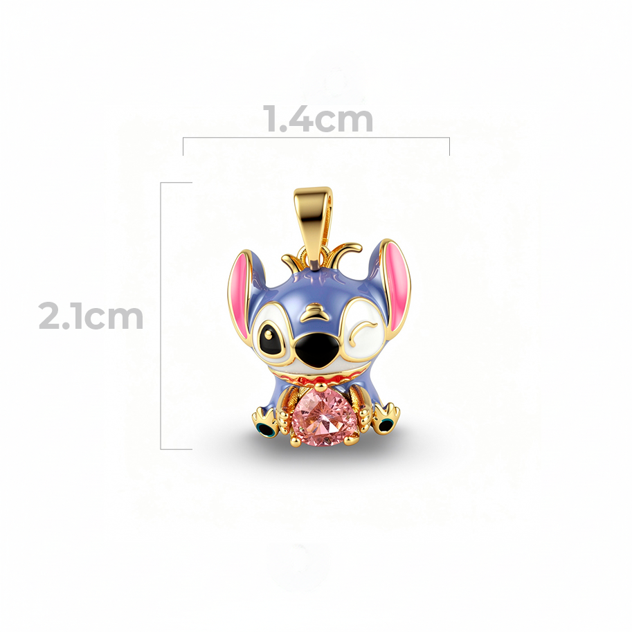 Dije Stitch Corazón Circón Piedra Rosado Dorado Rodinado