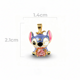 Dije Stitch Corazón Circón Piedra Rosado Dorado Rodinado