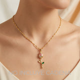 Dije Tulipán 3cm Tallo Piedra Rosada Dorado Rodinado