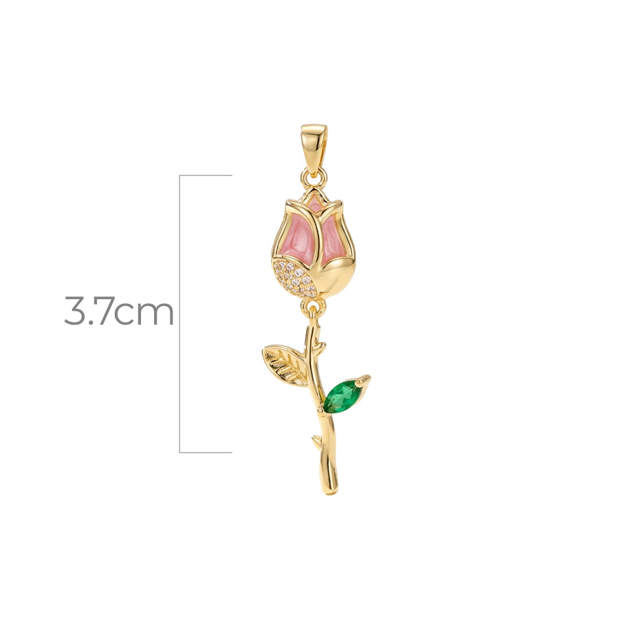 Dije Tulipán 3cm Tallo Piedra Rosada Dorado Rodinado