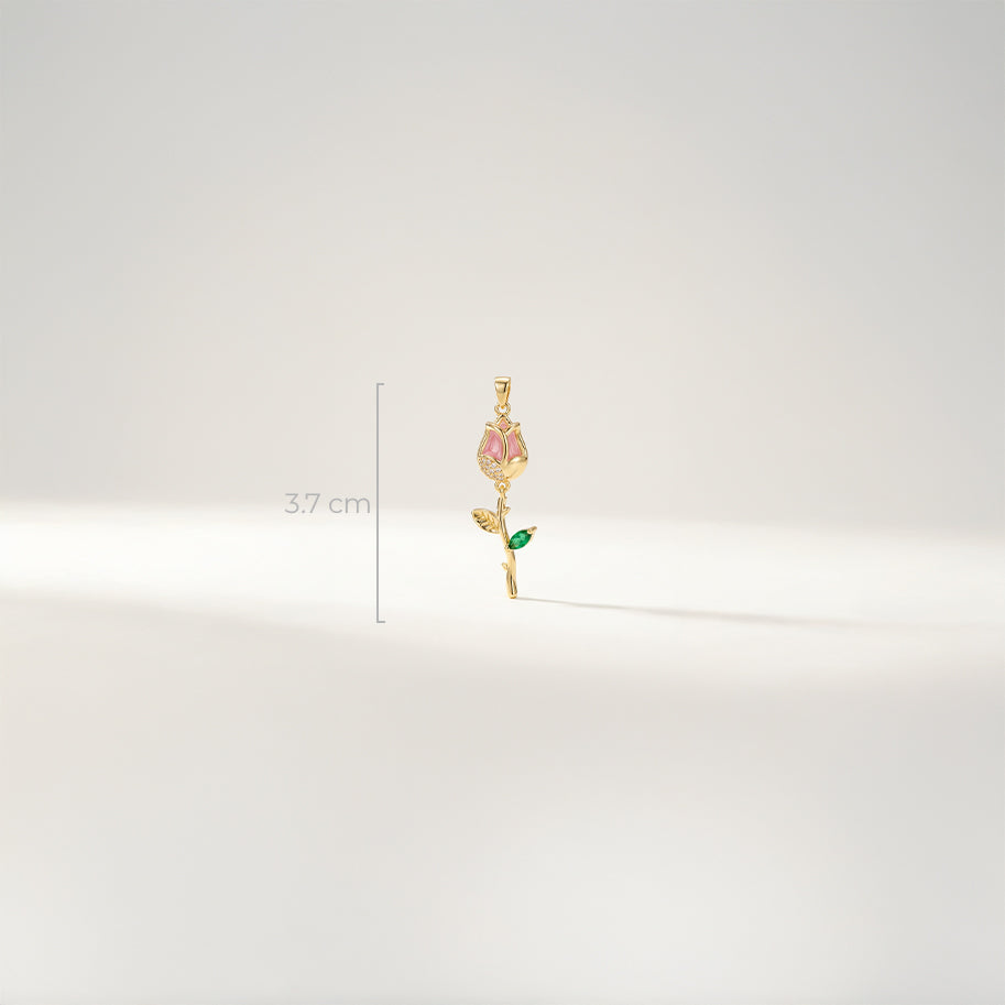 Dije Tulipán 3cm Tallo Piedra Rosada Dorado Rodinado