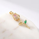 Dije Tulipán 3cm Tallo Piedra Rosada Dorado Rodinado