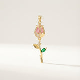 Dije Tulipán 3cm Tallo Piedra Rosada Dorado Rodinado