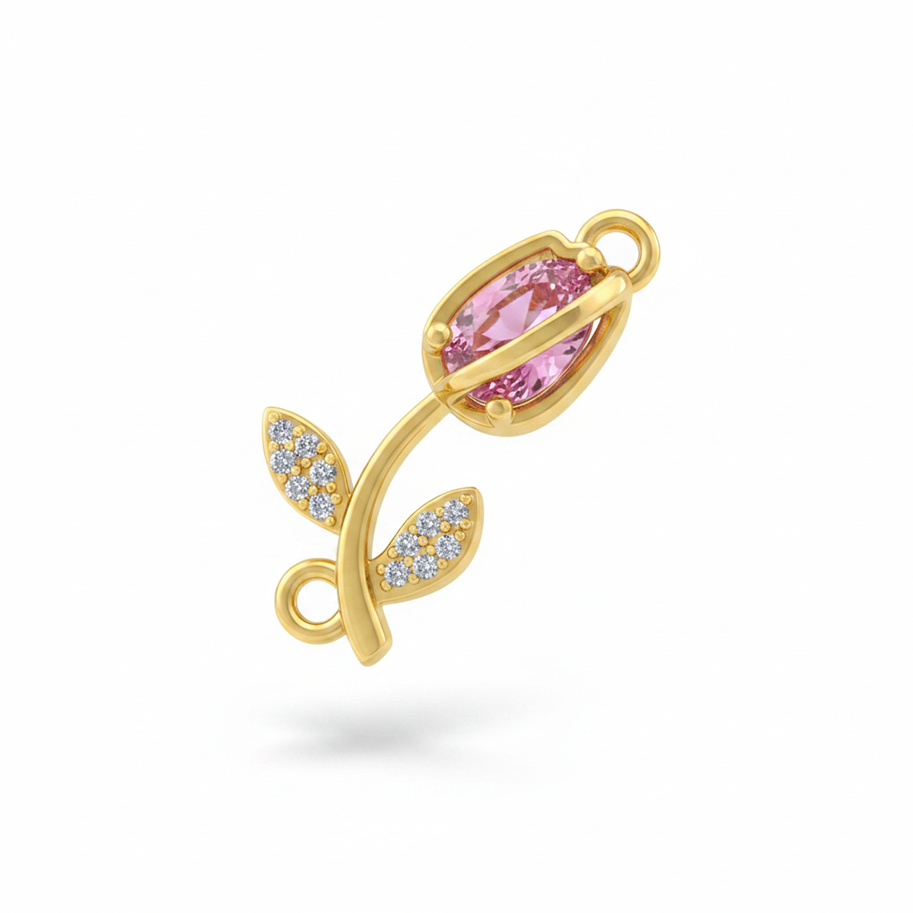 Dije Tulipan Pulsera piedra Rosada Dorado Rodinado