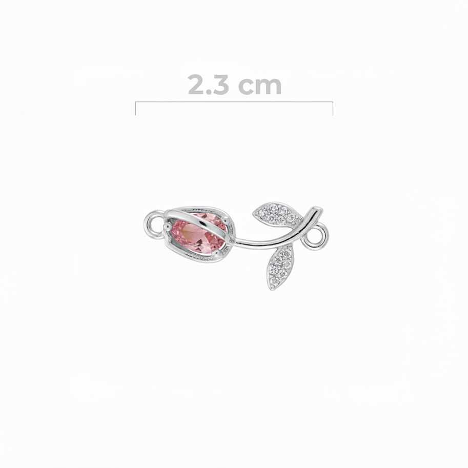 Dije Tulipan Pulsera piedra Rosada Plateado Rodinado