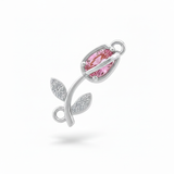 Dije Tulipan Pulsera piedra Rosada Plateado Rodinado