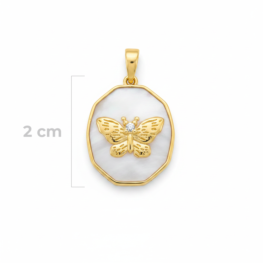 Dije Vintage Mariposa Piedra Blanca Nacarada Rodinado