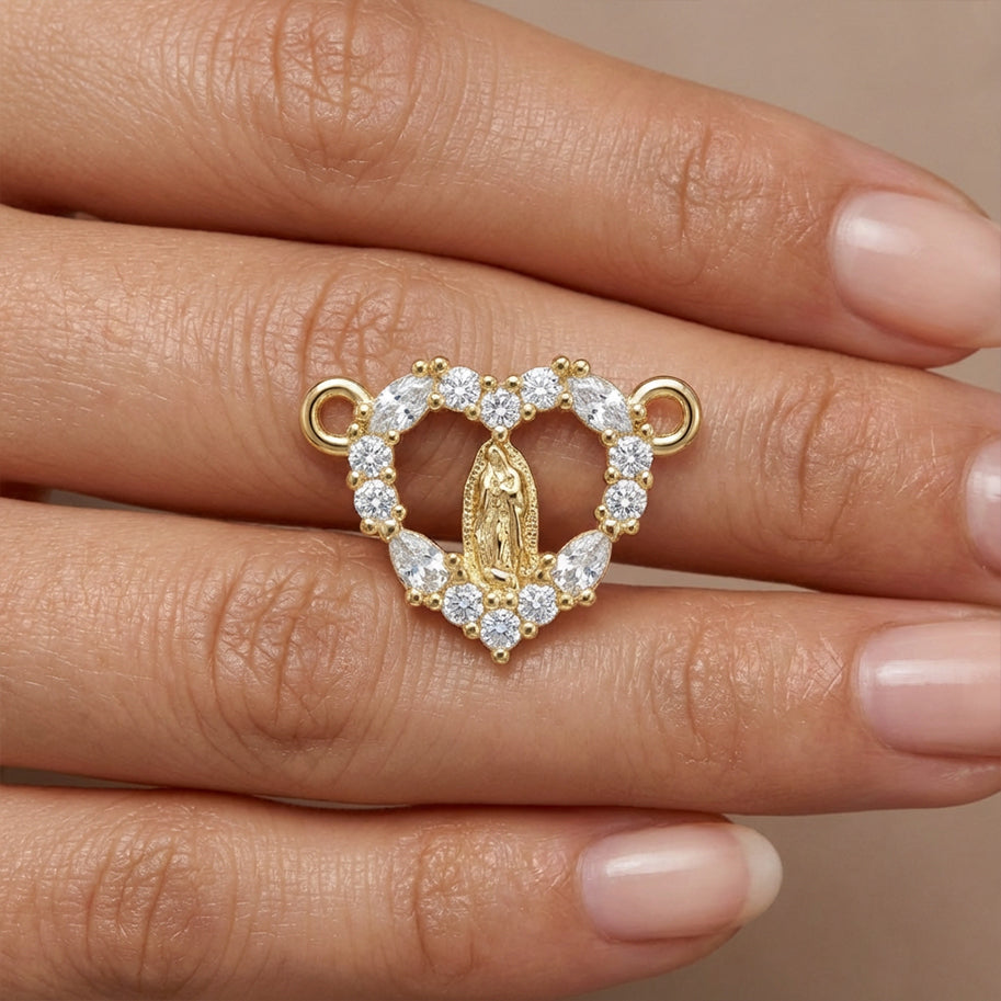Dije Virgen Corazón Guadalupe cristal Dorado Rodinado