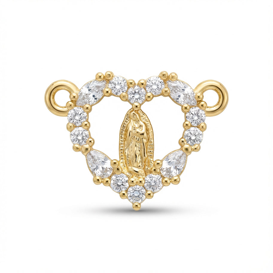 Dije Virgen Corazón Guadalupe cristal Dorado Rodinado
