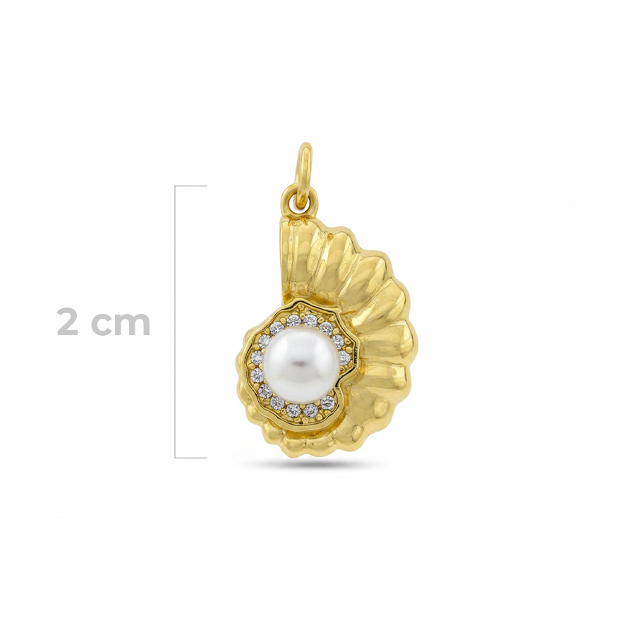 Dije caracol con perla dorado rodinado