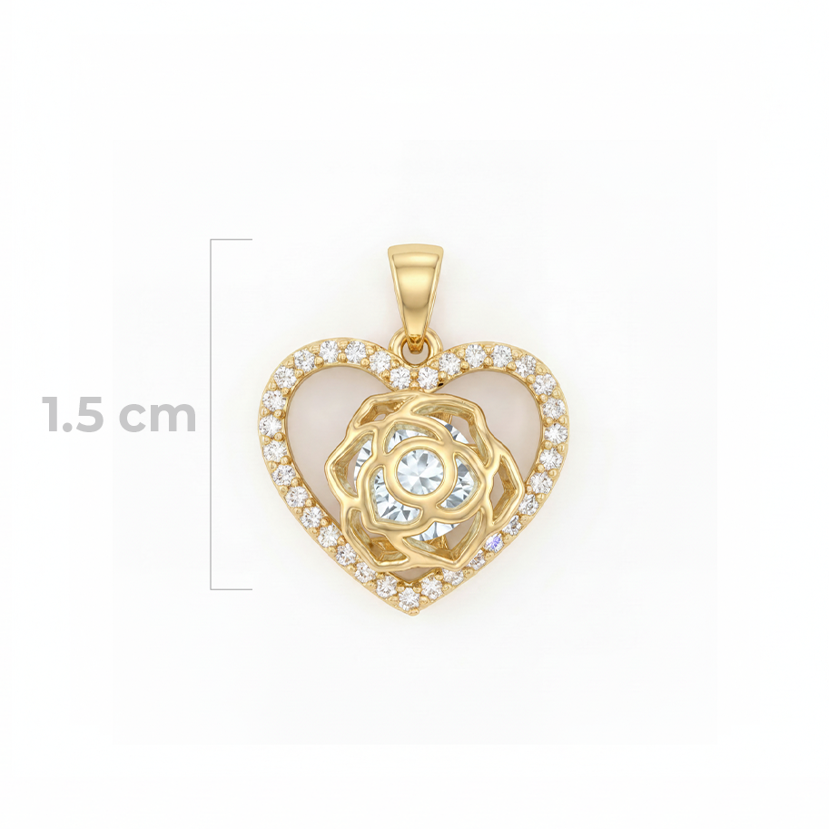 Dije corazon rosa dorado rodinado