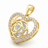 Dije corazon rosa dorado rodinado