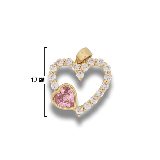Dije Corazón Doble Circón Rosado Dorado Rodinado