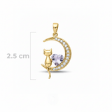 Dije luna con gatito y corazón Lila Dorado Rodinado