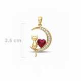 Dije luna con gatito y corazón rojo Dorado Rodinado