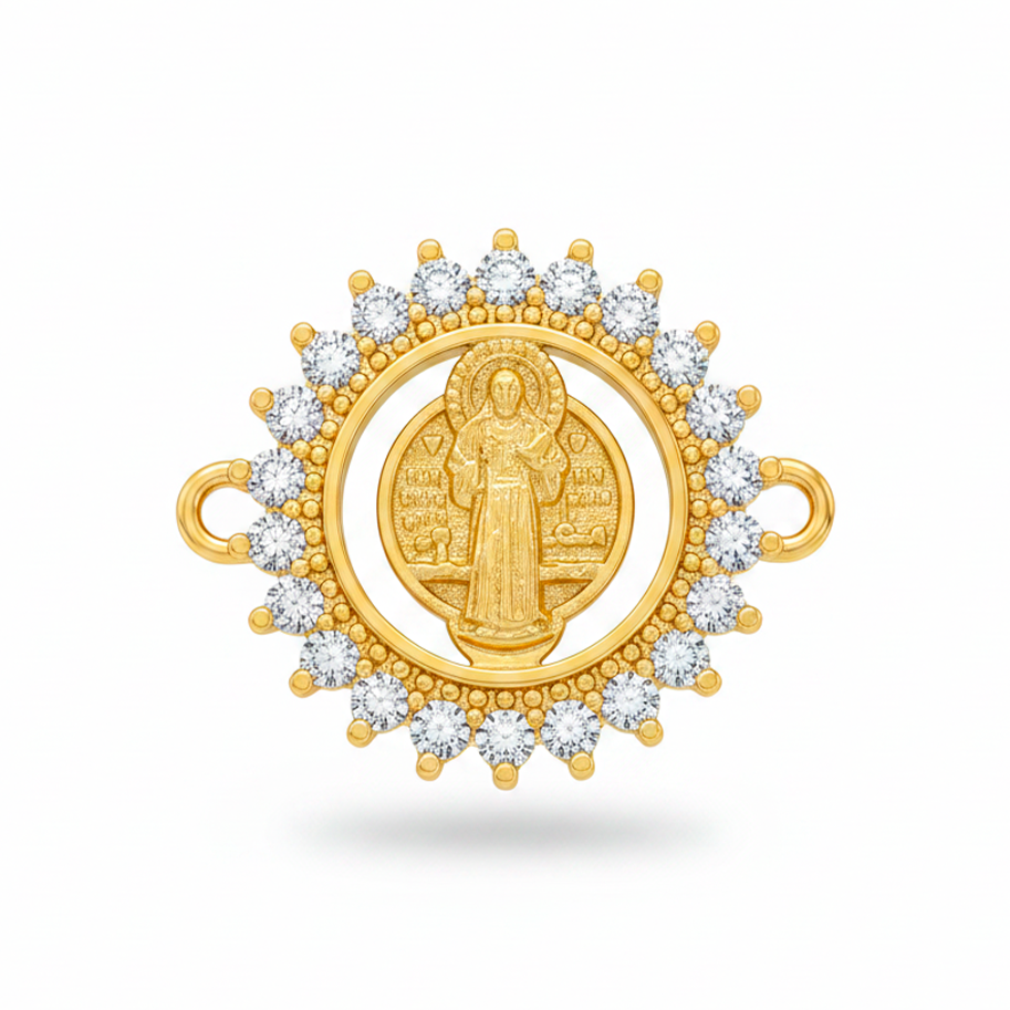 Dije san Benito Cristal pulsera Dorado Rodinado