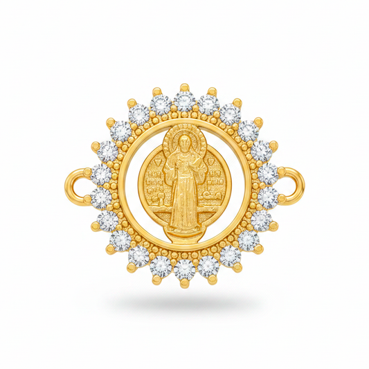 Dije san Benito Cristal pulsera Dorado Rodinado