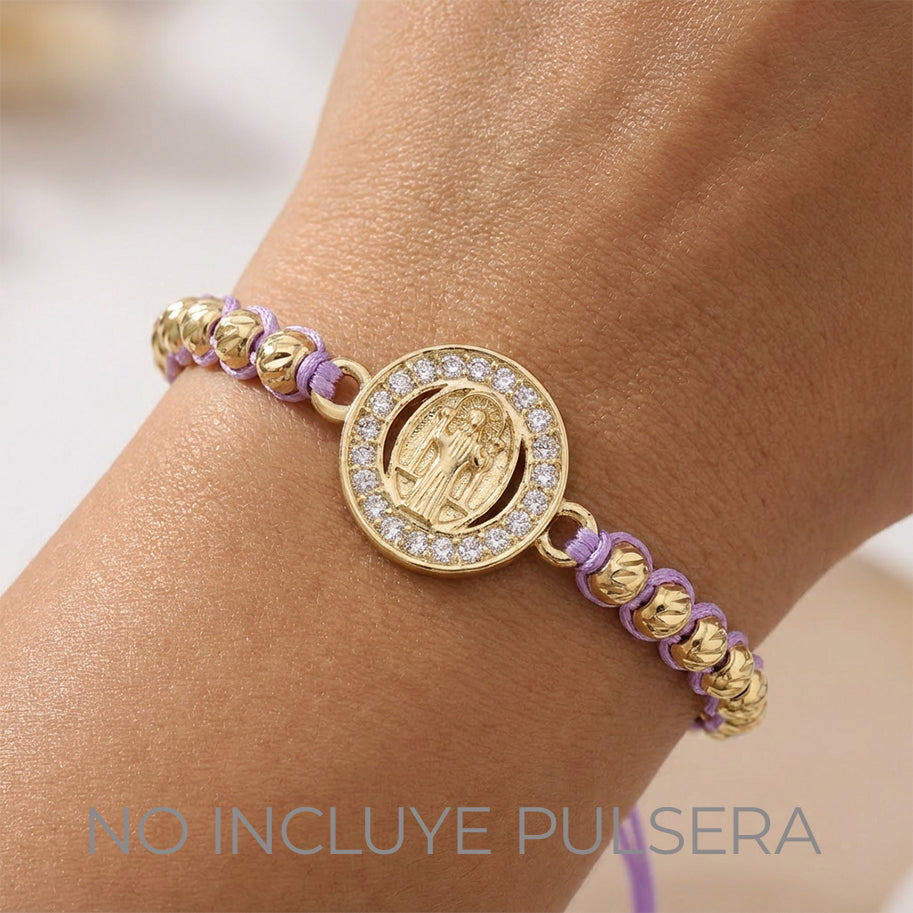 Dije san Benito circulo pulsera pequeño Dorado Rodinado