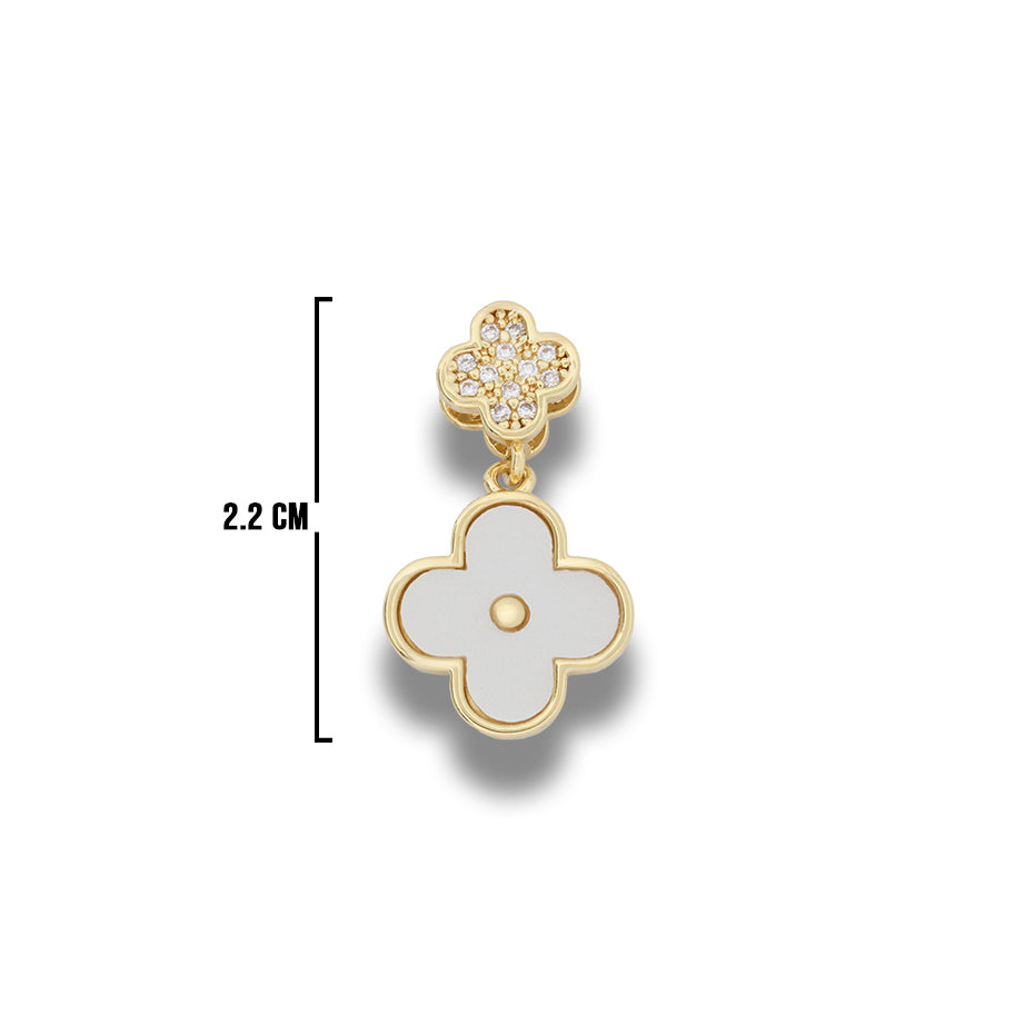 Dije Trébol Doble Piedra Blanca Dorado Rodinado