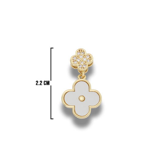 Dije Trébol Doble Piedra Blanca Dorado Rodinado