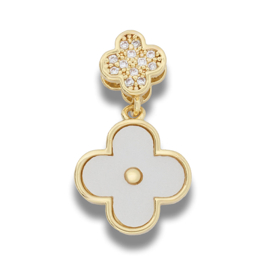 Dije Trébol Doble Piedra Blanca Dorado Rodinado