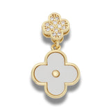 Dije Trébol Doble Piedra Blanca Dorado Rodinado