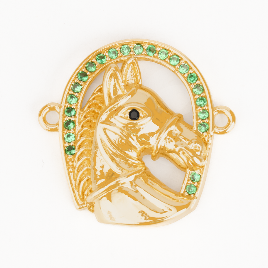 Dije Caballo Herradura Piedra Verde Dorado Rodinado