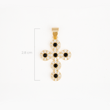 Dije Cruz Circones Piedras Negras Dorado Rodinado