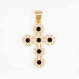 Dije Cruz Circones Piedras Negras Dorado Rodinado