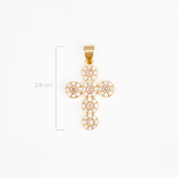 Dije Cruz Circones Piedras Rosadas Dorado Rodinado