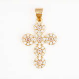 Dije Cruz Circones Piedras Rosadas Dorado Rodinado