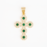 Dije Cruz Circones Piedras Verdes Dorado Rodinado