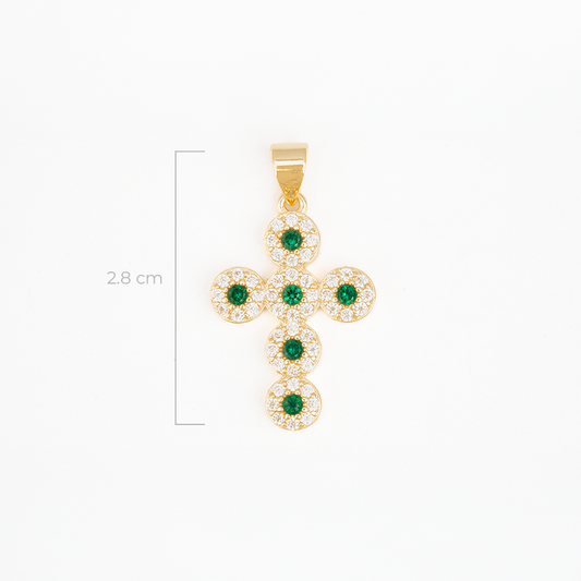 Dije Cruz Circones Piedras Verdes Dorado Rodinado