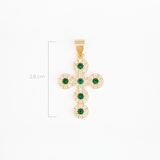 Dije Cruz Circones Piedras Verdes Dorado Rodinado