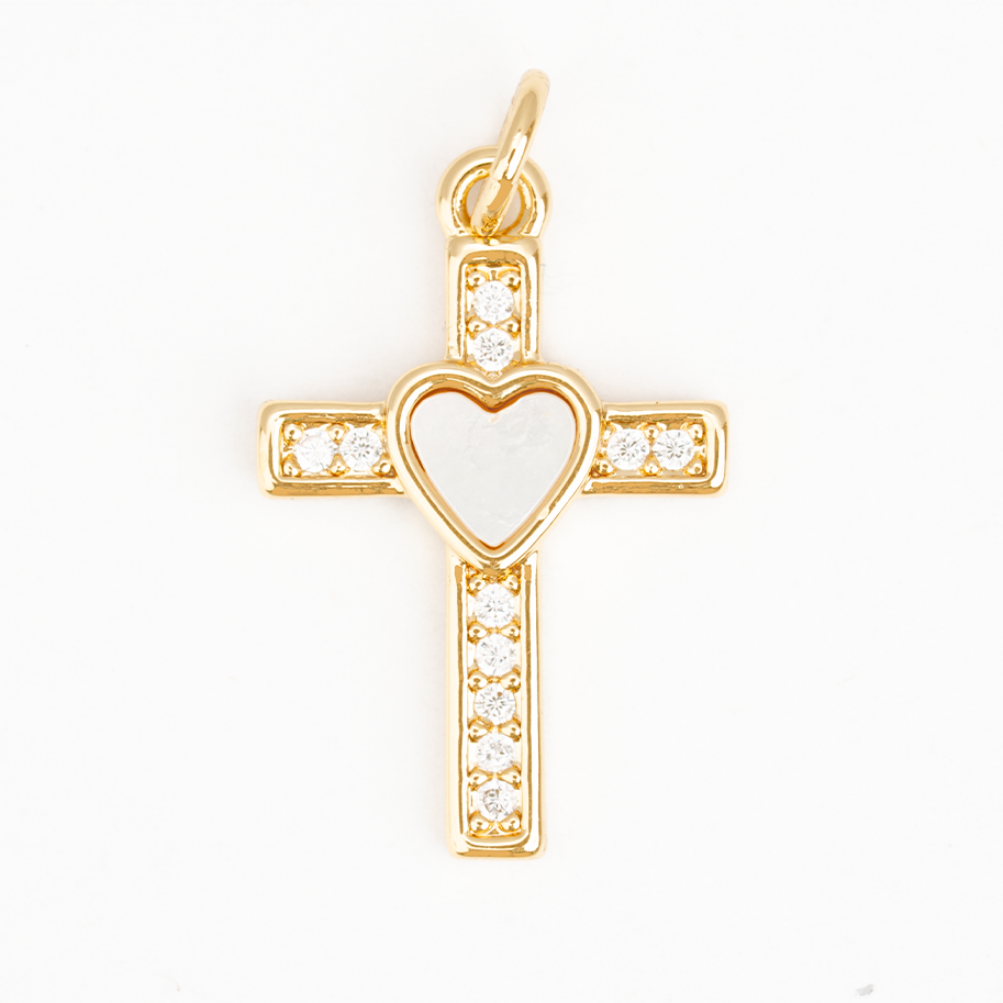 Dije Cruz Corazón Nacar Dorado Rodinado