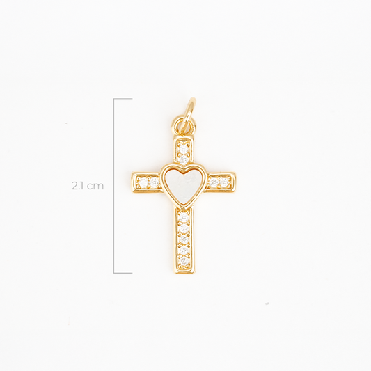 Dije Cruz Corazón Nacar Dorado Rodinado