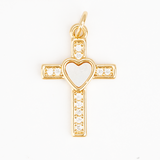 Dije Cruz Corazón Nacar Dorado Rodinado