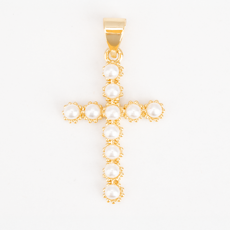 Dije Cruz Perlas Pequeñas Dorado Rodinado
