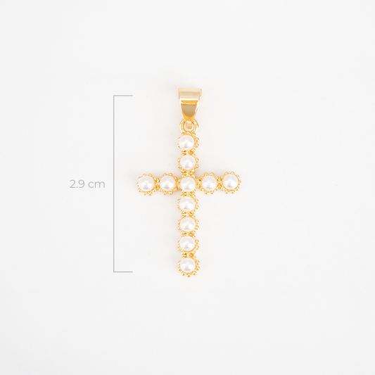 Dije Cruz Perlas Pequeñas Dorado Rodinado