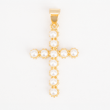 Dije Cruz Perlas Pequeñas Dorado Rodinado
