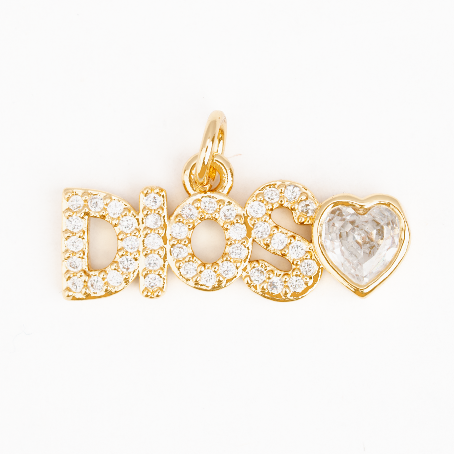 Dije Dios Corazón Circón Dorado Rodinado