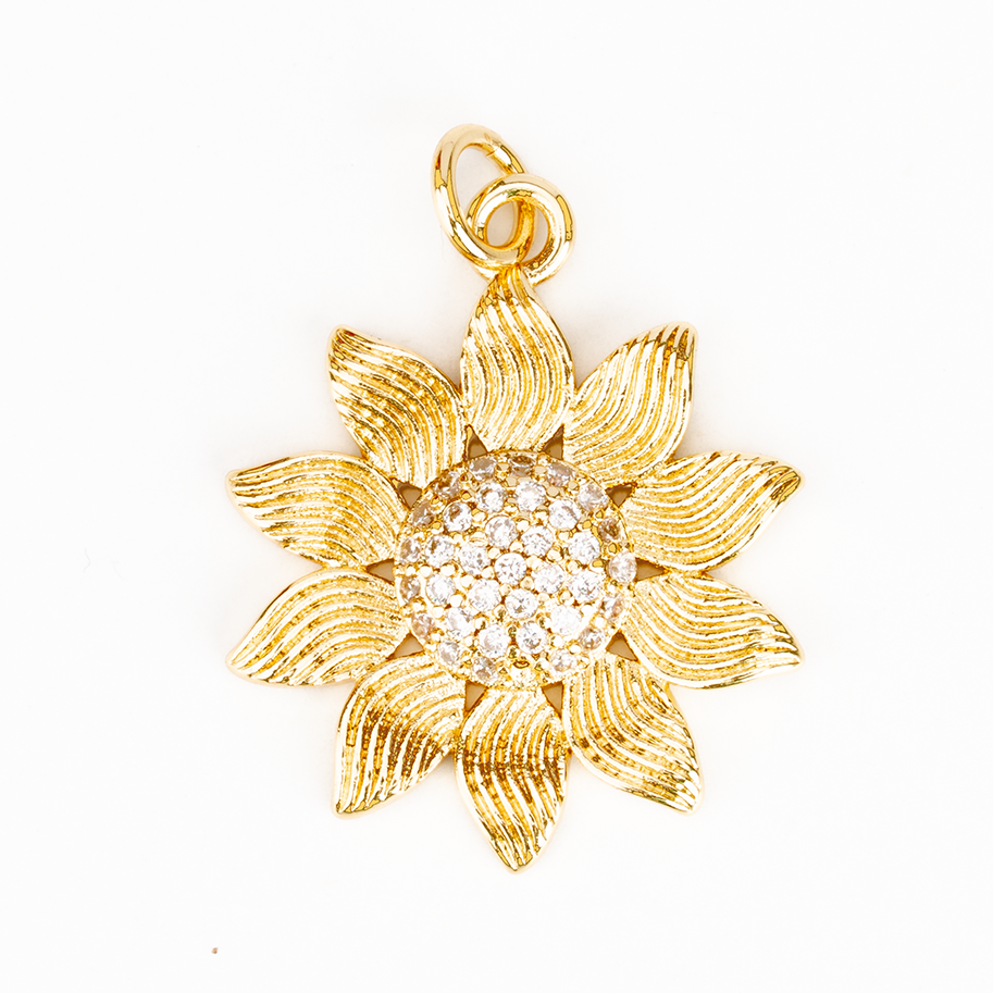 Dije Girasol Diamantado Circones Dorado Rodinado