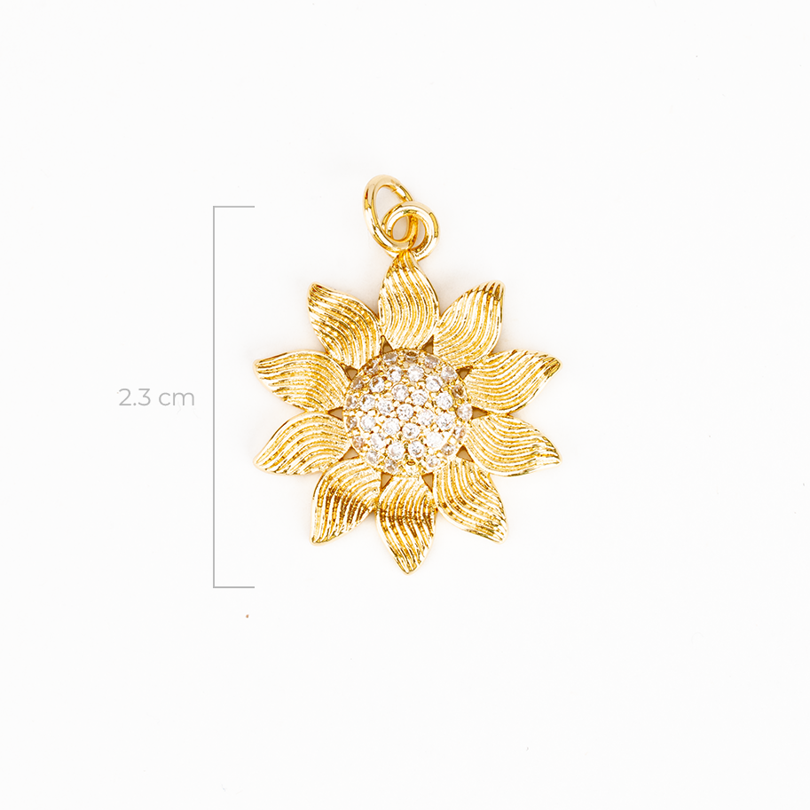 Dije Girasol Diamantado Circones Dorado Rodinado