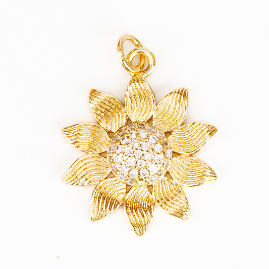 Dije Girasol Diamantado Circones Dorado Rodinado