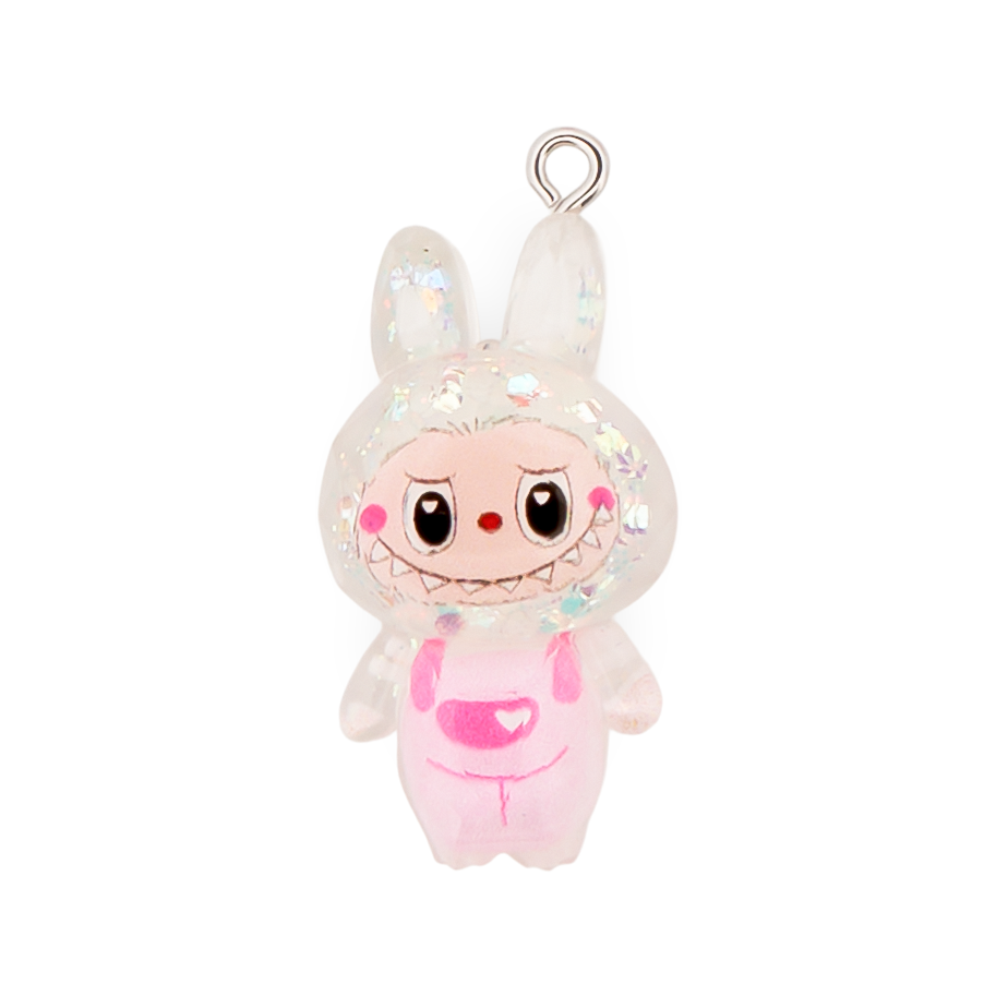 Dije Labubu Blanco Boreal Con Glitter Acrílico